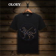 OLOEY 香港潮牌骷髏頭燙鉆短袖t恤男夏季新款潮流半袖修身大碼冰絲T恤 72黑 XL