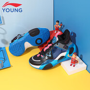 李寧（LI-NING）全城10馭帥16兒童籃球鞋男中大童韋德之道童鞋減震實戰(zhàn)運(yùn)動鞋女 黑色/視野藍(lán)（全城9） 38