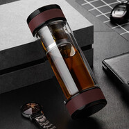 美斯尼 玻璃杯茶水分離杯 雙層隔熱玻璃泡茶杯居家用便捷車載水杯 紅色