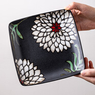 悠瓷（youcci）特色手繪8英寸陶瓷盤子家用方形菜盤西餐盤日式料理擺盤餐具 8英寸深盤-菊花 1個 20cm