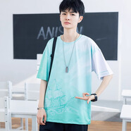 阿尼三青少年冰絲t恤男夏季短袖2025新款男夏裝初中高中學生大童運動裝 02款薄荷綠 XL 【125-138斤】