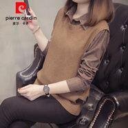 皮爾卡丹女裝2025秋裝新款mm打底衫200斤針織衫毛衣遮肚子上衣 商場同款 深咖色 S 建議80-95斤