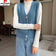 皮爾卡丹針織馬甲背心女開(kāi)衫常規款春秋寬松v領(lǐng)復古麻花無(wú)袖外搭毛衣潮 牛仔藍/綿羊絨柔軟面料 S 建議80-95斤