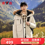 雅鹿羽絨服男加厚2023新款工裝派克大毛領情侶燕麥色冬裝外套YZX 燕麥色【男款｜貉子毛領】 170/M（建議110-130斤）