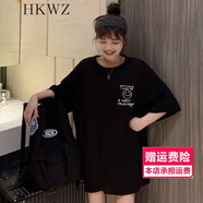 300斤胖妹妹加肥加大碼女裝短袖T恤體恤t侐女生寬松型韓版特大號胖mm夏裝半袖夏天上衣服超大碼 黑色 5XL 適合180~210斤