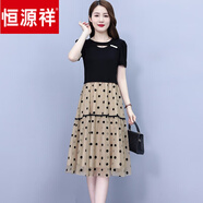 恒源祥真絲拼接假兩件波點(diǎn)連衣裙女夏季新款小個(gè)子年輕媽I媽時(shí)尚高端顯 黑色常規款 2XL (建議125-134斤)
