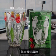 弗萊文茨田園風玻璃花瓶玫瑰水培水養(yǎng)插花瓶家用客廳桌面裝飾擺件個性花瓶 郁金香玻璃花瓶（24cm綠）