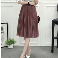 珞妮半身裙女2026夏季新款百褶裙高腰顯瘦A字裙小清新大擺網(wǎng)紗裙 咖色 XL 建議120-140斤