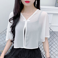 浮夏配吊帶裙的小外搭國風(fēng)版夏季披肩短款薄外套雪紡罩衫斗篷小披肩女 白色 雪紡 均碼 80-145斤