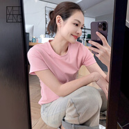 美洋（MEIYANG）瘦瘦T 顯瘦圓領(lǐng)彈力修身百搭短袖女士上衣時(shí)尚休閑透氣柔軟T恤女 粉色 L