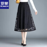 羅蒙（ROMON）官方2025春秋新款半身裙子遮肉顯瘦a字裙女中長款高腰蕾絲大擺裙 2309-7【松緊腰裙長68厘米】 M _建議85-120斤