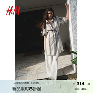 H&M女裝連衣裙25秋新款透氣亞麻混紡時(shí)尚及膝襯衫式連衣裙1275768 淺米色/黑色條紋 L 170/104