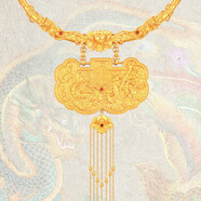 福韻禮足金同心鎖龍鳳呈祥黃金吊墜結婚雙喜新娘項鏈古法金項圈鏨刻鎖包 雙喜龍鳳呈祥黃金項圈約300克（可定制）