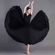 菲奢蘭新疆維吾爾族舞蹈服裝女720度大擺舞蹈半身裙萬(wàn)疆舞蹈沙灘長(cháng)裙 黑色[面料升級+  打底褲] 540度裙擺長(cháng)90cm (身高159-164)