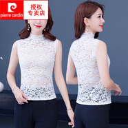 皮爾卡丹（pierre cardin）蕾絲打底衫女春秋款半高領無袖背心內(nèi)搭配毛衣鏤空上衣 白色【26082櫻花】 長.款 M 80-95斤