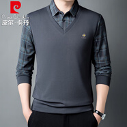 皮爾卡丹（pierre cardin）長袖t恤男士半袖上衣服男士秋冬季假兩件打底衫翻領(lǐng) 深灰色 L