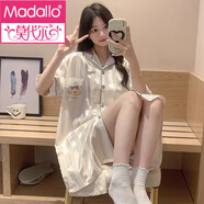 莫代爾新款真絲睡衣桑蠶新款睡裙女款夏季中長(zhǎng)款女士短袖夏天襯衫家居服 2416白色 M 【建議80-100斤】