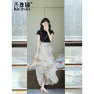 丹珠娜（DanZhuNa）小香風(fēng)連衣裙子夏天女裝2025新款夏季法式梨形身材傘裙長(zhǎng)裙套裝女 3302黑色上衣+波點(diǎn)裙 L