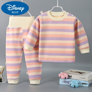 迪士尼兒童保暖內衣德絨蓄熱2025秋冬新款套裝加絨加厚嬰兒衣服寶寶高腰 NNS加/絨套裝-粉條紋 (高腰護肚) 90 cm/23-28斤可以開(kāi)檔