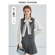 VEGA CHANG時(shí)尚套裝女2025年春秋季新款小香風(fēng)背心裙+系帶襯衫休閑兩件套 雜灰色（連衣裙） M