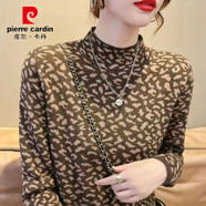 皮爾卡丹德絨半高領(lǐng)打底衫女春秋2025新款印花氣質(zhì)修身保暖T恤內搭上衣潮 咖啡色【豹紋】 3XL 建議160-180斤