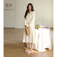 悅內(nèi)睡衣女睡裙春秋款秋季秋天長袖純棉白色日系宮廷公主風連衣裙長款 22148米白色 M (160) 【體重90-110斤】