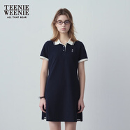 Teenie Weenie小熊夏季撞色Polo休閑通勤簡約白色連衣裙時尚收腰短裙女 藏青色 S (160)