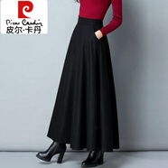 皮爾卡丹（pierre cardin）冬季毛呢長(cháng)裙半身裙加厚a字裙高腰大擺長(cháng)裙純色大碼呢子冬長(cháng)裙女 黑色 XL 2.4尺-2.5尺