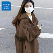 真維斯（JEANSWEST）衛衣女春秋冬季新款加絨開(kāi)衫外套女裝連帽上衣潮流寬松學(xué)生慵懶風(fēng) 深棕 KS樂(lè )隊 L