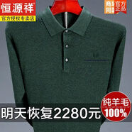 恒源祥全羊毛t恤男中年爸爸長袖秋衣有兜口袋翻領(lǐng)polo衫針織體恤 【銷量500+】綠色8808純羊毛hy26d S 165/