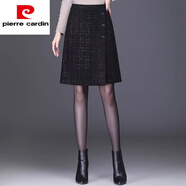 皮爾卡丹（pierre cardin）大尺碼毛呢半身裙女春秋2025年感短裙高腰a字裙胖m格子包臀裙 黑色 3XL