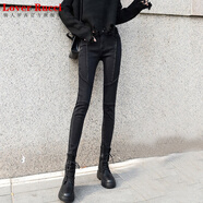 LOVER RUCCI歐洲站潮靴褲2025春秋牛仔褲女緊身小腳褲彈力高腰加長(cháng)鉛筆褲子 黑色拼接款單款 加長(cháng)款身高170以 27 100斤左右