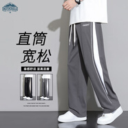 頂峰保羅（Dingfengbaoluo）休閑褲男直筒秋季百搭垂感長(cháng)褲子美式潮牌運動(dòng)寬松K506深灰M