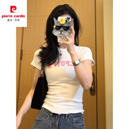 皮爾卡丹（pierre cardin）夏季美式復(fù)古彈力含棉正肩短袖T恤女2025新款白色修身設(shè)計(jì)感上衣 白色 (粉色cpu) S