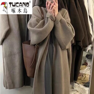 啄木鳥針織開衫女大尺碼胖m慵懶風(fēng)中長款秋冬韓版顯瘦加厚毛衣外套 咖色 3XL(160-180斤)
