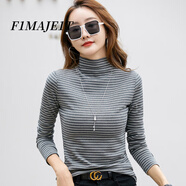 F1MAJE1T半高領(lǐng)條紋長(zhǎng)袖T恤女棉修身2025新款秋冬加厚保暖內(nèi)搭打底衫上衣 灰色/376/一體領(lǐng) M 【建議體重95-105斤】