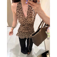 映棠無(wú)袖上衣女高級感美式辣妹豹紋v領(lǐng)掛脖吊帶背心夏季外穿修身顯瘦 豹紋背心【優(yōu)質(zhì)版】 S