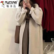 啄木鳥針織開衫女大尺碼胖m慵懶風(fēng)中長款秋冬韓版顯瘦加厚毛衣外套 杏色 XL(120-140斤)