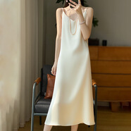 HIPPATIA緞面吊帶連衣裙2025年夏季女士新款V領(lǐng)修身內(nèi)搭名媛性感裙長(zhǎng)裙 杏色 XL（建議115-130斤）