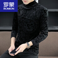 羅蒙（ROMON）加絨加厚半高領(lǐng)打底衫男士黑色金絲絨長袖t恤秋冬季內(nèi)搭T 694黑色 3XL
