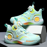 361°斷碼男童鞋子2025春秋款新款兒童運動(dòng)鞋男孩籃球鞋旋轉扣小學(xué) 淺綠皮面 38