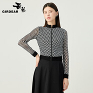 哥弟（GIRDEAR）女裝2025新款彈力絲網(wǎng)印花小立領(lǐng)拉鏈夾克外套女140009 黑白 S (2碼)