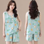 暢印防凸背心荷葉邊短褲棉綢套裝寬松大碼人造棉年輕睡衣兩件套家居服 防凸背心短褲【898】-1號色 3XL 建議120-140斤