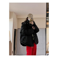 鏡莎羽棉襖絨服女冬季23新款連帽寬松棉衣加厚面包服外套秋冬款女 黑色 M碼【建議95-110斤】