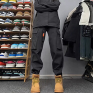 頂峰保羅（Dingfengbaoluo）美式工裝潮牌休閑褲子男春季直筒闊腿舒適防水Y10021黑色L