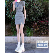 浪莎御姐包臀套裝polo性感修身緊身連衣裙夏季辣妹女小個子甜辣短裙子 灰色-高個子款(適合165cm-175cm) M 90-100斤