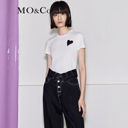 MO&Co.春夏秋蛋白皮愛(ài)心章仔正肩短袖圓領(lǐng)T恤上衣 白色黑色摩安珂 本白色-第2批 L 170