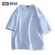 GENIOLAMODE短袖T恤男士簡(jiǎn)約短袖簽名半袖棉體恤男裝t恤夏裝 淺藍色 XL