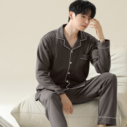 俞兆林（YUZHAOLIN）男士睡衣男25年春秋新款純棉長(cháng)袖長(cháng)褲套裝秋冬天全棉大碼家居服 NSWJH-深灰【100%純棉套裝】 2XL (建議140-160斤)