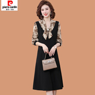 皮爾卡丹（pierre cardin）媽媽秋裝洋氣長(cháng)袖連衣裙2024新款中老年女士春秋氣質(zhì)高貴雪紡裙子 咖色 4XL (參考135-145斤)